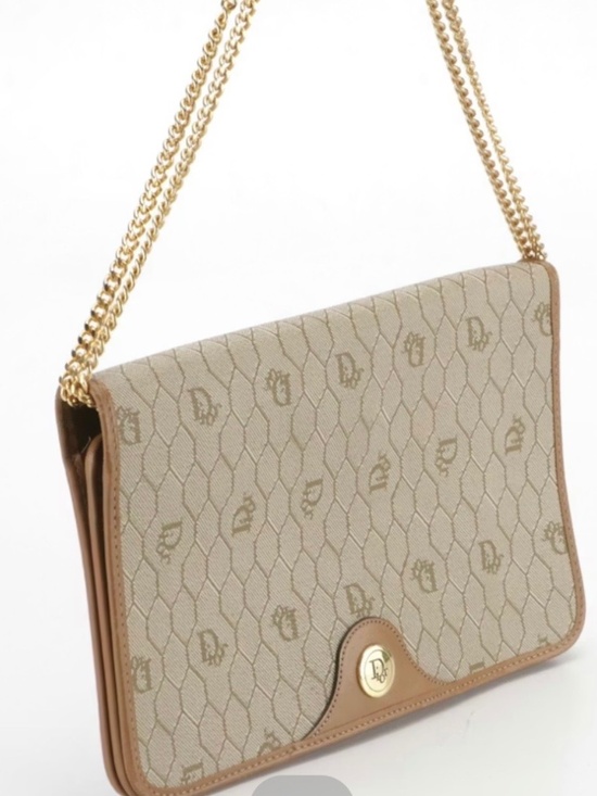 Dior Handbags - Christian Dior Full Flap Chain Link Shoulder Bag in Honeycomb Canvas & Leather